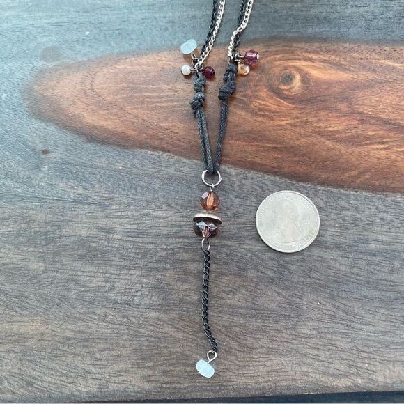 Multi Bead Design  Double Silver Black Wire Chain Necklace - Picture 8 of 8